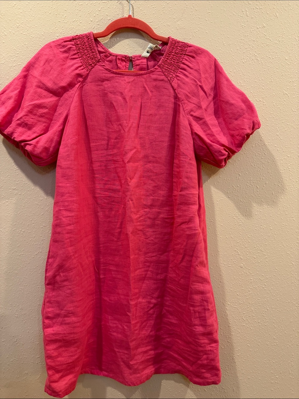 Boden Hot Pink Smocked Linen Shift Dress